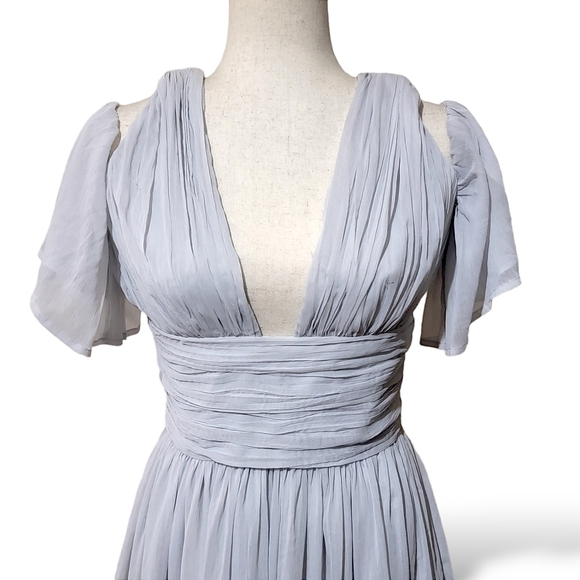 French Connection Constance Drape Cold Shoulder Chiffon Dress, Silver Grey, sz 4 - Picture 9 of 11